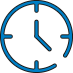 Blauer Umriss einer Uhr, die die Uhrzeit 4:00 anzeigt, mit einfachen Tickmarks für 12, 3, 6 und 9 Stunden auf hellem Hintergrund.