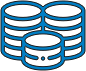 Ein einfaches, blau umrandetes Symbol mit drei gestapelten Datenbanken im Hintergrund und einer kleineren gestapelten Datenbank im Vordergrund.